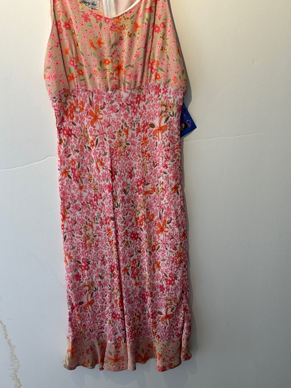 Malley & Co. Pink Floral Midi Dress with Orange Accents. Multi print NWT Size 14
